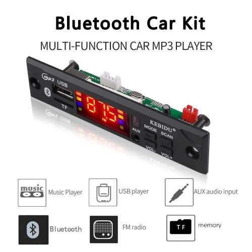 Kebidu Car Audio USB TF FM Radio Module Wireless Bluetooth 5V 12V MP3 WMA Decoder Board MP3 Player with Remote Control For Car