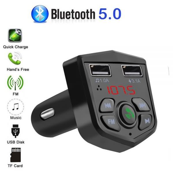 KEBIDU Car Bluetooth 5.0 Handsfree Calling Wireless FM Transmitter LCD MP3 Player USB Charger