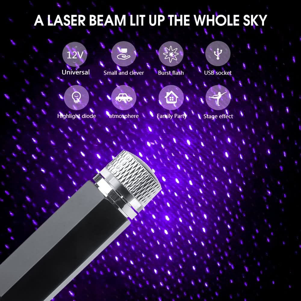 USB Auto Decoration Night Galaxy Lamp Car Roof Star Light Interior Mini LED Starry Laser